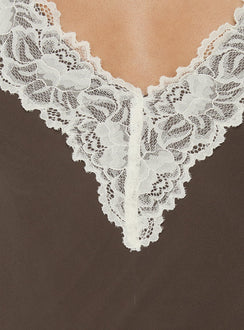 Call My Lover Lace Slip Mini Dress Brown / Cream