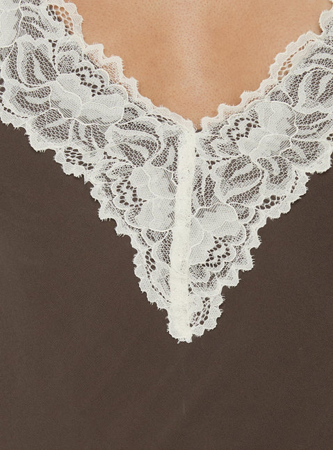 Call My Lover Lace Slip Mini Dress Brown / Cream