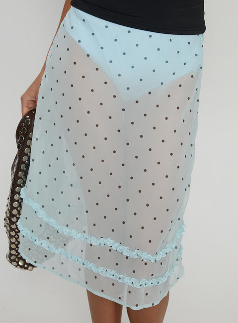 product Princess Polly Lyza Sheer Midi Skirt Blue Polka Midi Skirts Skirts 