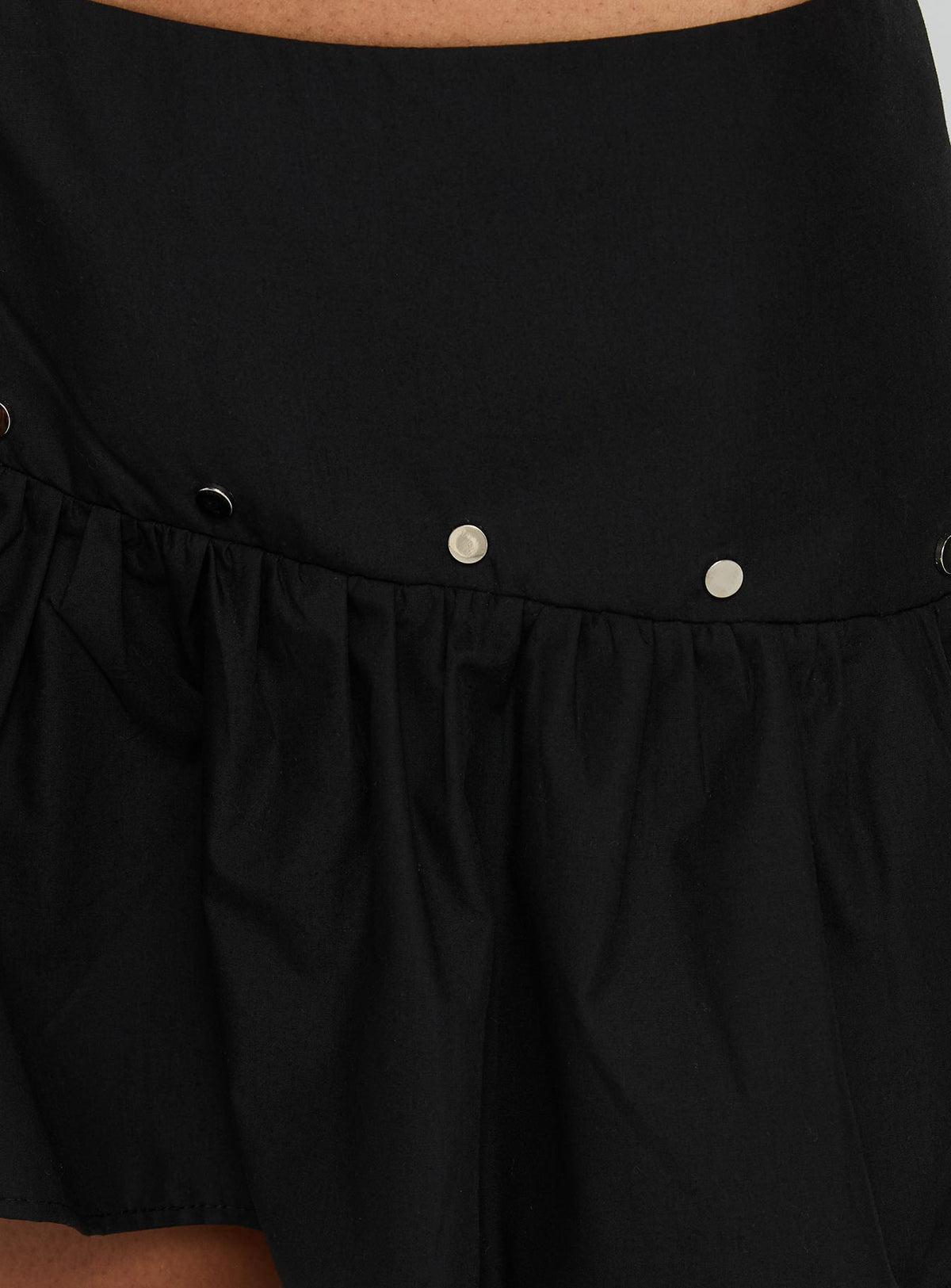 back view of model wearing Princess Polly Curtain Call Mini Skirt Black Mini Skirts 