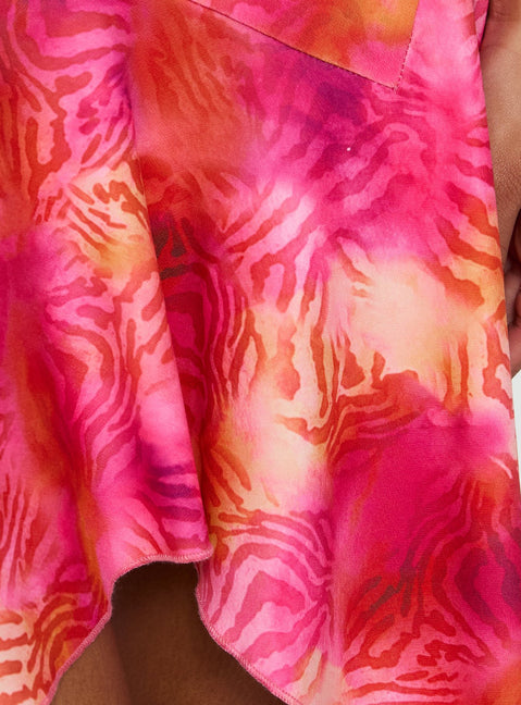   side view of model wearing Princess Polly Kimberlee Asymmetrical Midi Skirt Multi 
