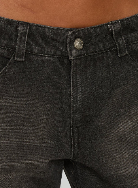 product Princess Polly Korinne Low Rise Baggy Jeans Washed Charcoal Low Rise Jeans 