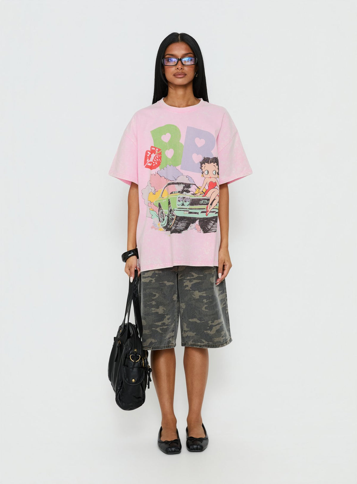 Betty Boop Speedracer Oversized Graphic Tee Washed Pink