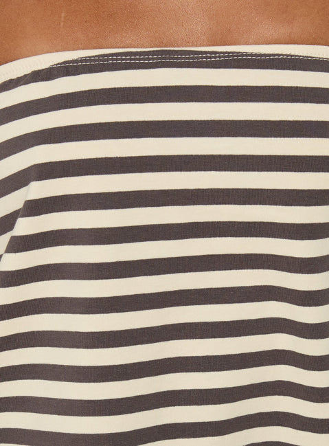 Karalee Strapless Blouson Mini Dress Charcoal / Cream Stripe