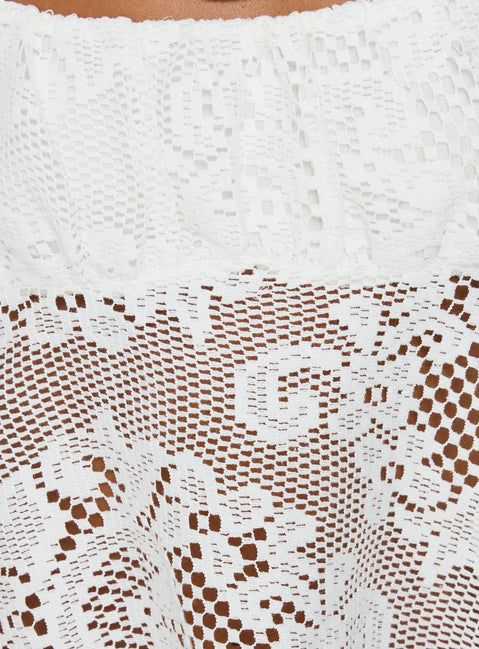Solenne Sheer Crochet Lace Top White