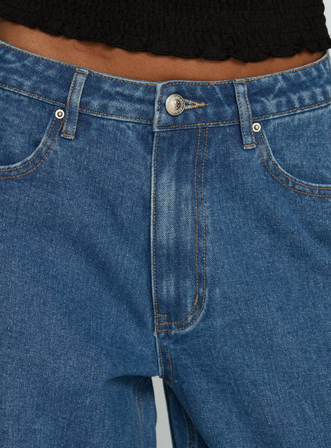 product Princess Polly Naylor Mid Rise Wide Leg Jeans Mid Blue Wash Mid Rise Jeans 