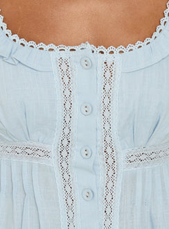 Indianah Pleat Lace Panel Blouse Top Blue