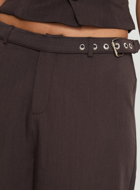 back view of model wearing Princess Polly Miku Pants Brown Mid Rise 