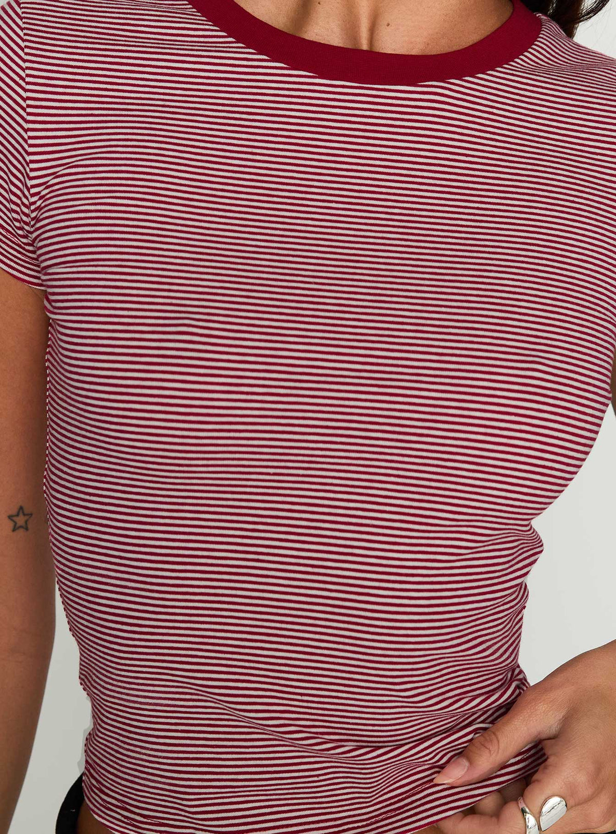 product Princess Polly Lex Top Maroon Stripe Short Sleeves Crew Neck 