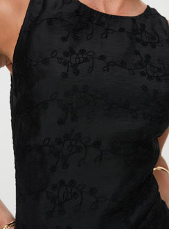back view of model wearing Princess Polly Perilla Lace Top Black Sleeveless Crew Neck 