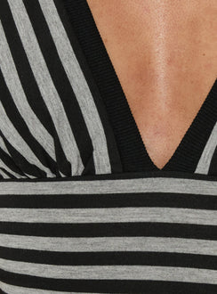 Eleanorre Batwing V Neck Top Grey Stripe
