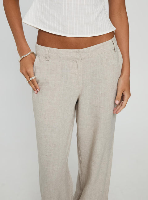 front view of model wearing Princess Polly Syrena Tailored Wide Leg Pant Natural Mid Rise Pants 