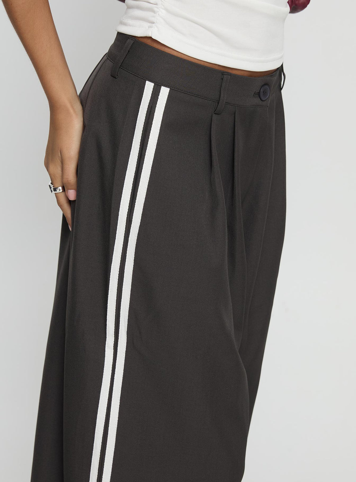 back view of model wearing Princess Polly Serenity Pant Ash Low Rise Pants 