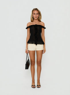 Nivelle Frill Detail Off Shoulder Top Black