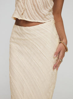 back view of model wearing Princess Polly Jacintha Maxi Skirt Cream Maxi Skirts Skirts 