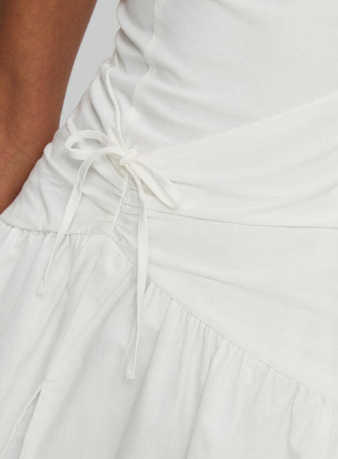 back view of model wearing Princess Polly Archetype Strapless Mini Dress White Straight Neck 