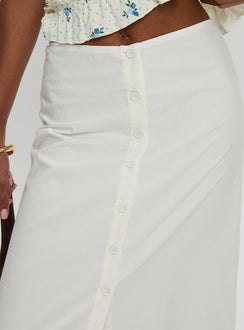 back view of model wearing Princess Polly Jasmira Maxi Skirt White Maxi 