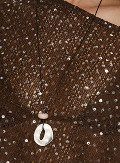 Grotto Asymmetrical Boat Neck Poncho Brown Sparkle