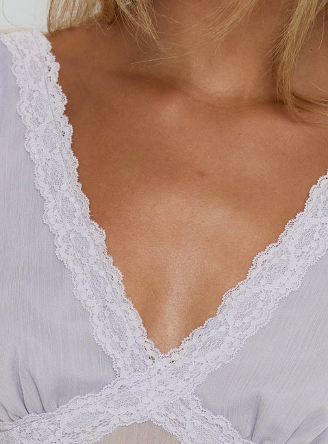 No Place Like Home Lace Trim V-Neck Top Lilac