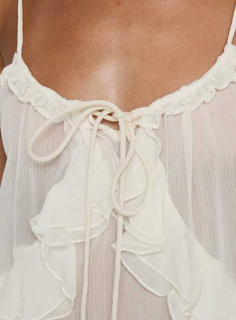 Skinny Dipping Ruffle Sheer Top Cream