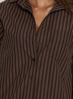 Ivara Long Sleeve Shirt Brown Stripe