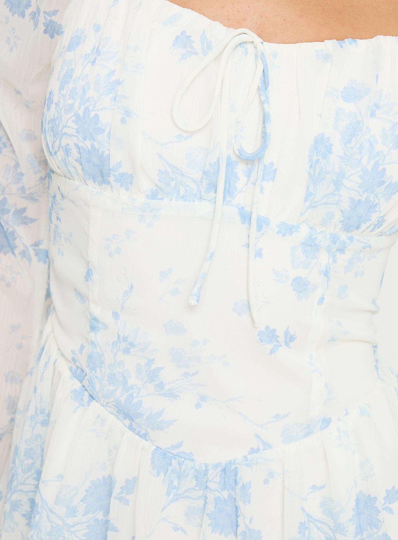product Princess Polly Robertstone Long Sleeve Mini Dress White / Blue Floral Square Neck 