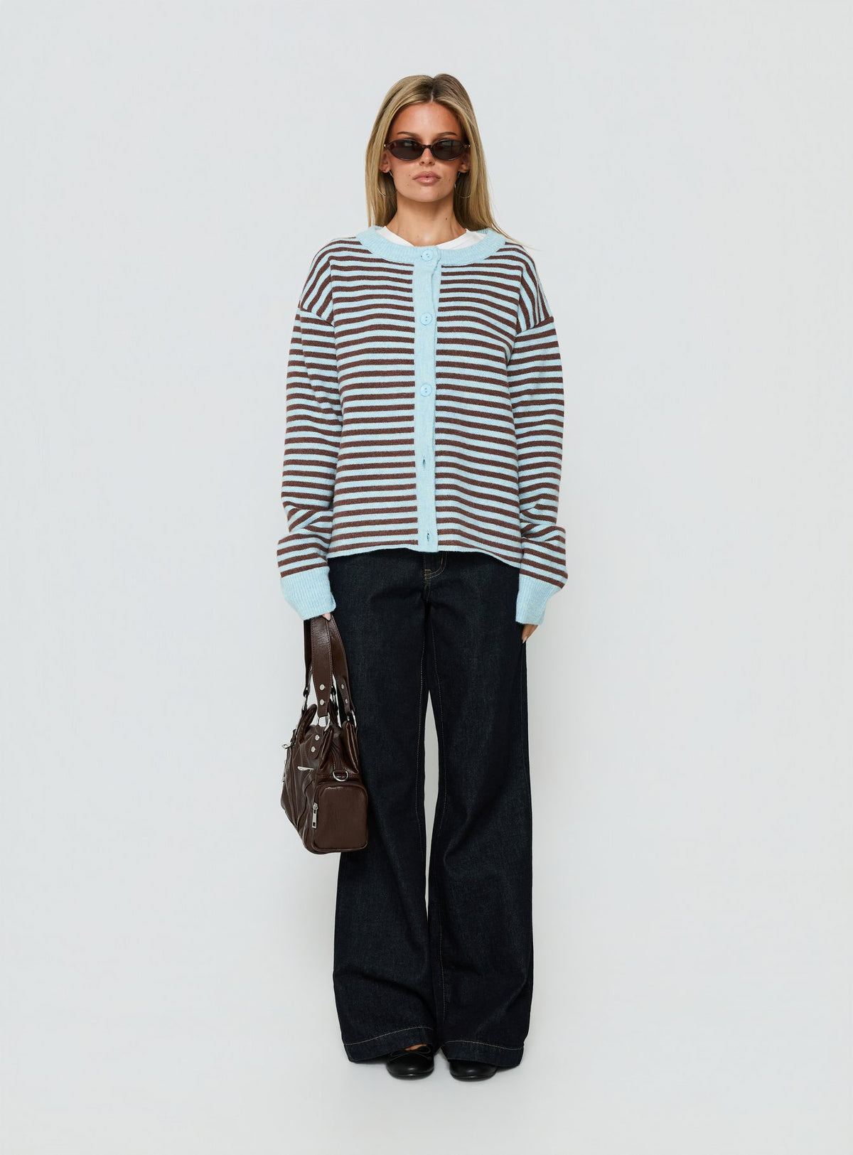 Darnelle Button Up Knit Cardigan Mint Chocolate Stripe