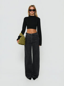 Georgily Funnel Neck Long Sleeve Crop Top Black
