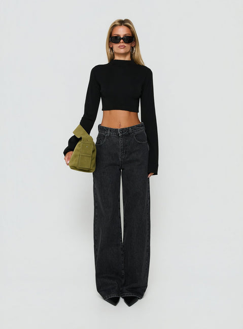 Georgily Funnel Neck Long Sleeve Crop Top Black