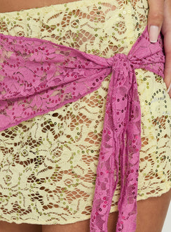 Featuring the Sirna Lace Wrap Contrast Mini Skirt Lime / Pink womens-skirts mini product Princess Polly