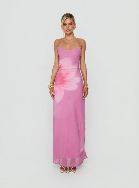 Coletta Cowl Neck Maxi Dress Pink Floral