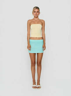 Featuring the Qwin Knit Mini Skirt in Aqua womens-skirts with mini length front view of model wearing Princess Polly