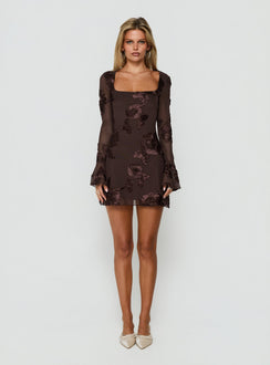 Better Love Long Sleeve Mini Dress Chocolate Floral