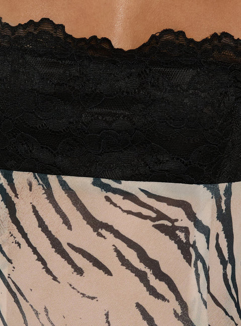 Kirstena Chiffon Lace Maxi Dress Animal Splice
