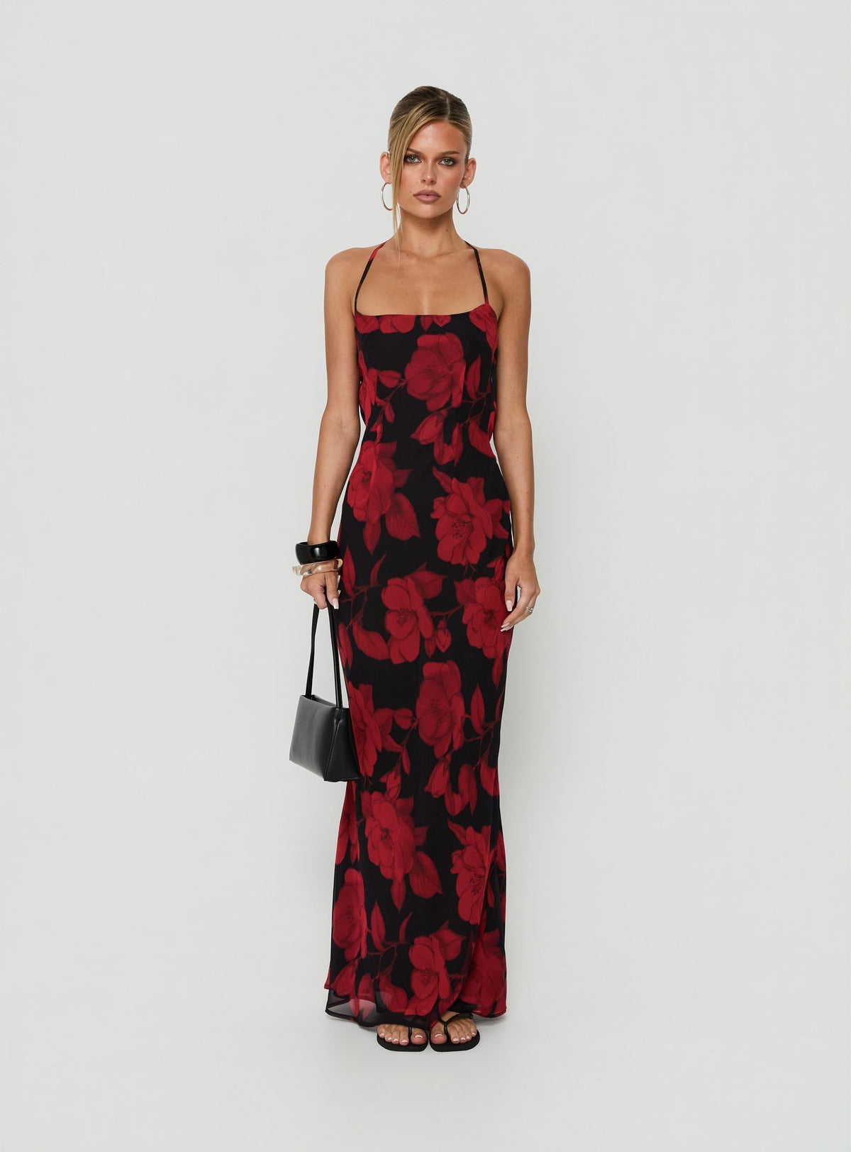 Bishopp Tie Back Maxi Dress Red Floral
