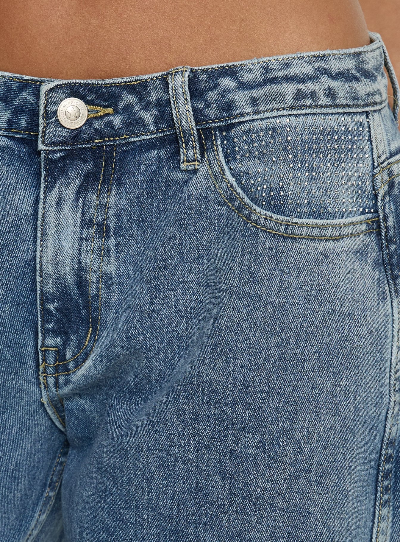 product Princess Polly Ramos Diamante Low Rise Wide Leg Jeans Washed Mid Blue Low Rise Jeans 