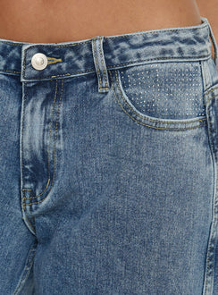 product Princess Polly Ramos Diamante Low Rise Wide Leg Jeans Washed Mid Blue Low Rise Jeans 
