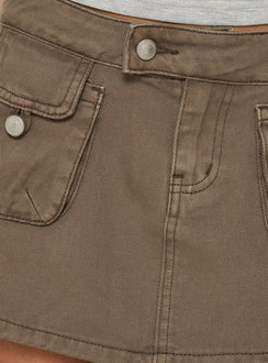 Highlighting the Tarza Cargo Mini Skirt Khaki womens-skirts in mini length with fitted construction product