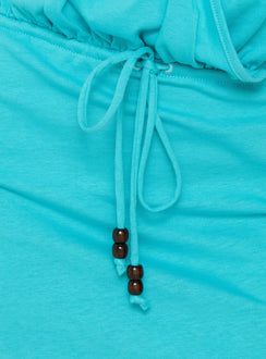 Upper Echelon Draped Strapless Mini Dress Cyan