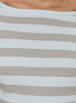 Vianne Cinched Waist Short Sleeve Knit Top Blue / Grey Stripe