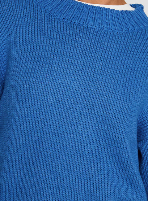 Beautiful Harmony Balloon Sleeve Knit Sweater Blue womens jumpers in short length detail Princess Polly