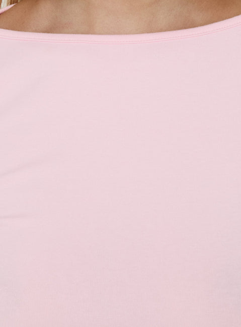 Myaah 3/4 Sleeve Curved Hem Top Pink
