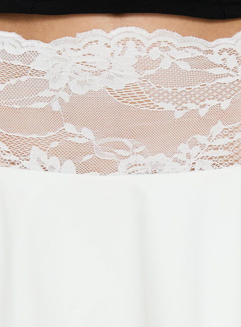 The Kecia Lace Waistband Mini Skirt White in womens-skirts showcasing mini length product Princess Polly
