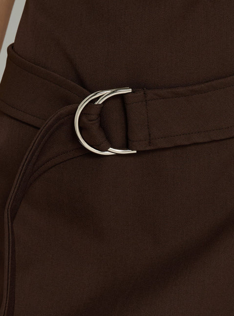 Luena Cowl Neck Belted Mini Dress Brown