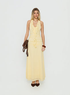 Leyda Plunge Frill Maxi Dress Yellow