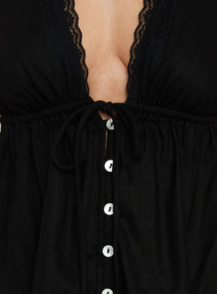 Easy Going Button Detail Halter Linen Mini Dress Black