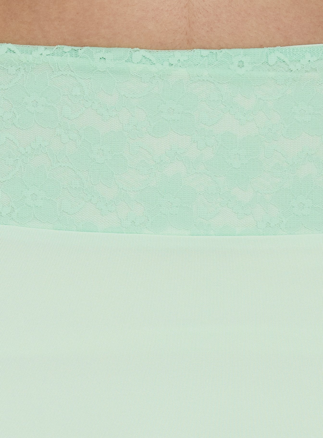 Showcasing the Natabelle Lace Detail Midi Skirt in Mint, a womens-skirts piece with asymmetry and fitted fit Princess Polly