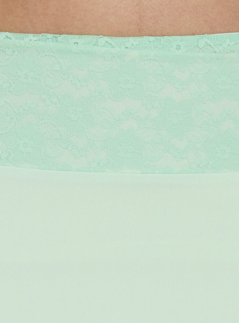 Showcasing the Natabelle Lace Detail Midi Skirt in Mint, a womens-skirts piece with asymmetry and fitted fit Princess Polly