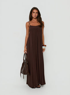 Wildah Linen Smock Maxi Dress Brown
