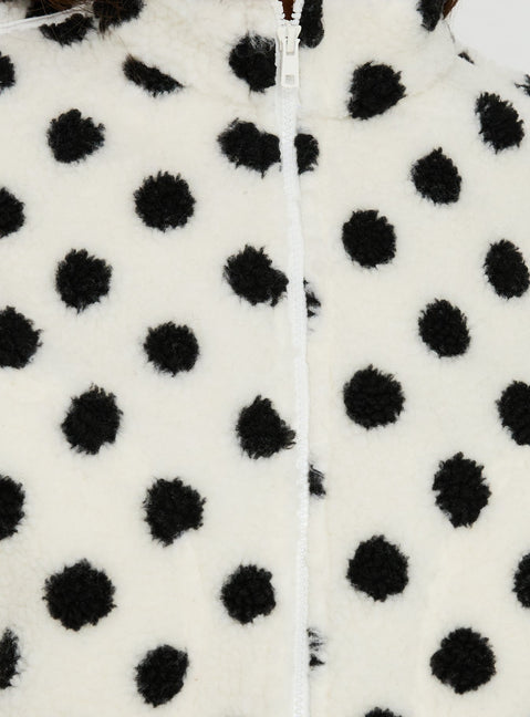 Sammee Polar Fleece Contrast Zip Through Jacket White Polka